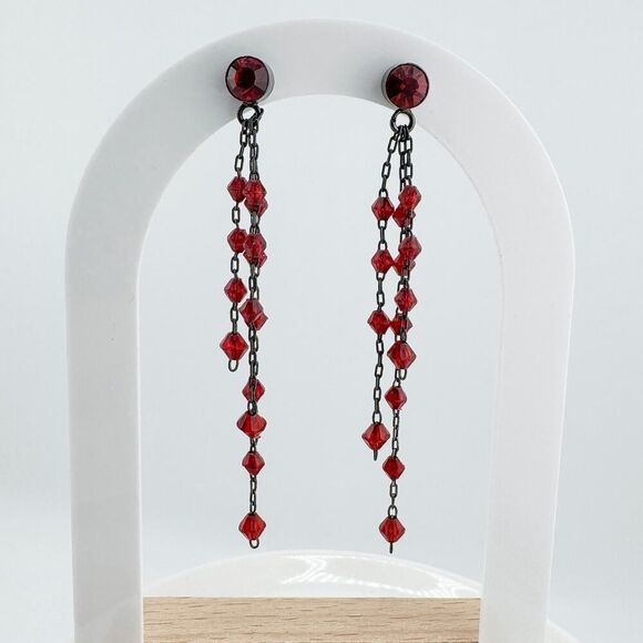 Vintage Dangle Earrings Red Beads Retro Glamour Gatsby Elegant Vampire - Picture 1 of 8